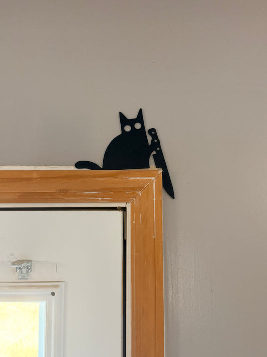 Black Cat with Knife Door Topper